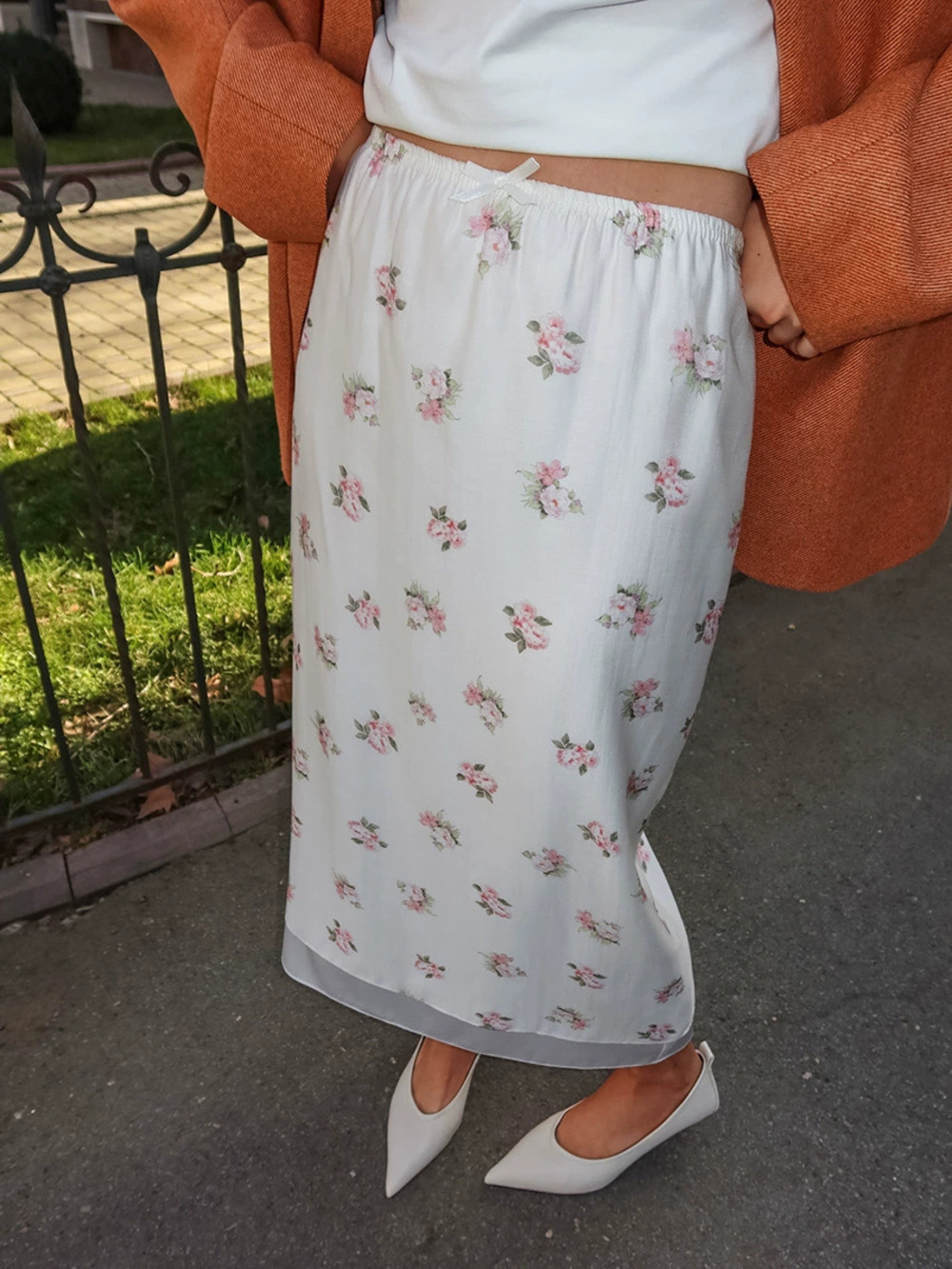 ZARA Sweet Floral Elastic Waist Loose Flowy A Line Long Skirt for Women